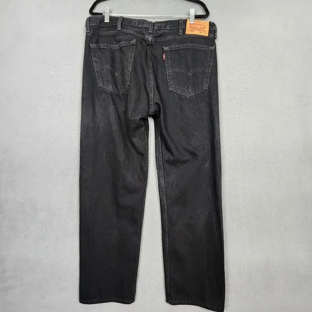 Levi's 505 Jeans Mens 38x30 Black Straight Leg Regular Fit Zip Fly Red Tab